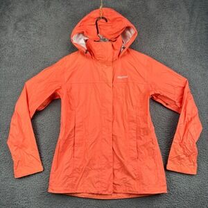 Marmot Womens PreCip Jacket Coral Orange Lightweight Hooded Rain Coat Size S
